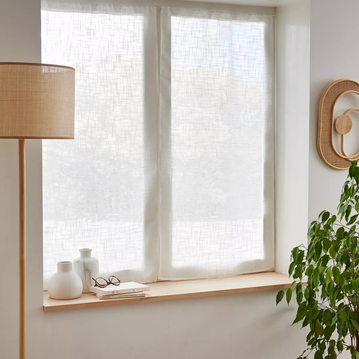 Paire de voilages passe-tringle effet lin (60 x 120 cm) Robin Blanc