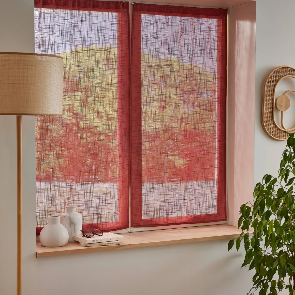 Paire de voilages passe-tringle effet lin (60 x 90 cm) Robin Terracotta