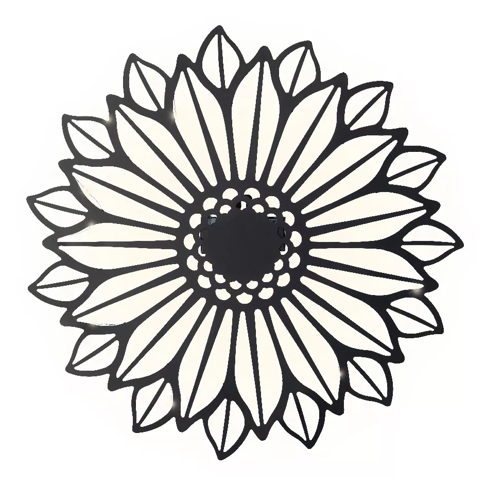 Lampada solare da parete in metallo (D37 cm) Girasole Nero e bianco caldo