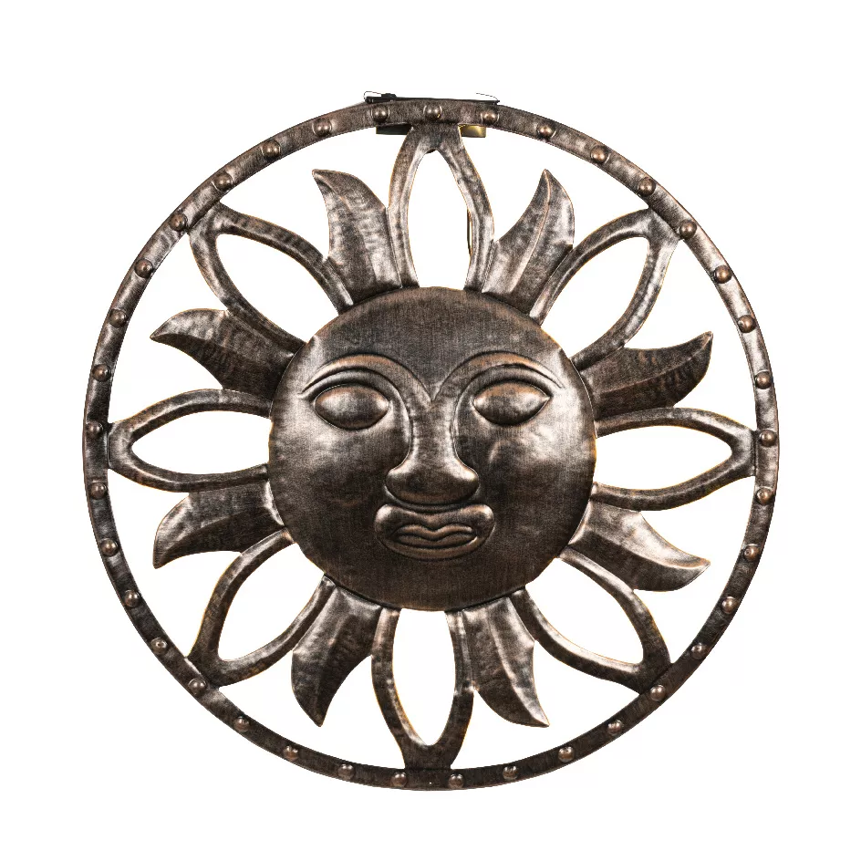 Lampada solare da parete in metallo (D37 cm) Dio Sole Oro patinato e bianco caldo
