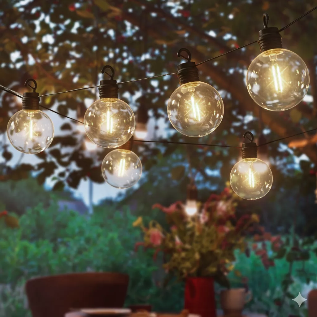 Luminaria da giardino solare con 8 LED (5,8 m) Festa Guinguette Bianco caldo