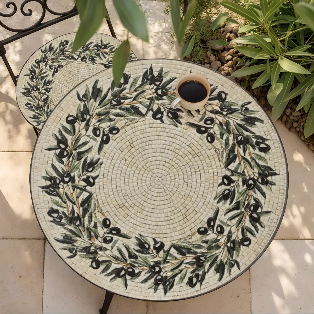 Sedia bistro pieghevole in mosaico Atene Beige