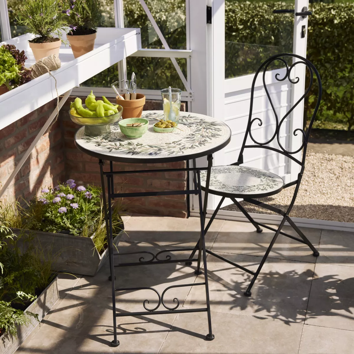 Sedia bistro pieghevole in mosaico Atene Beige