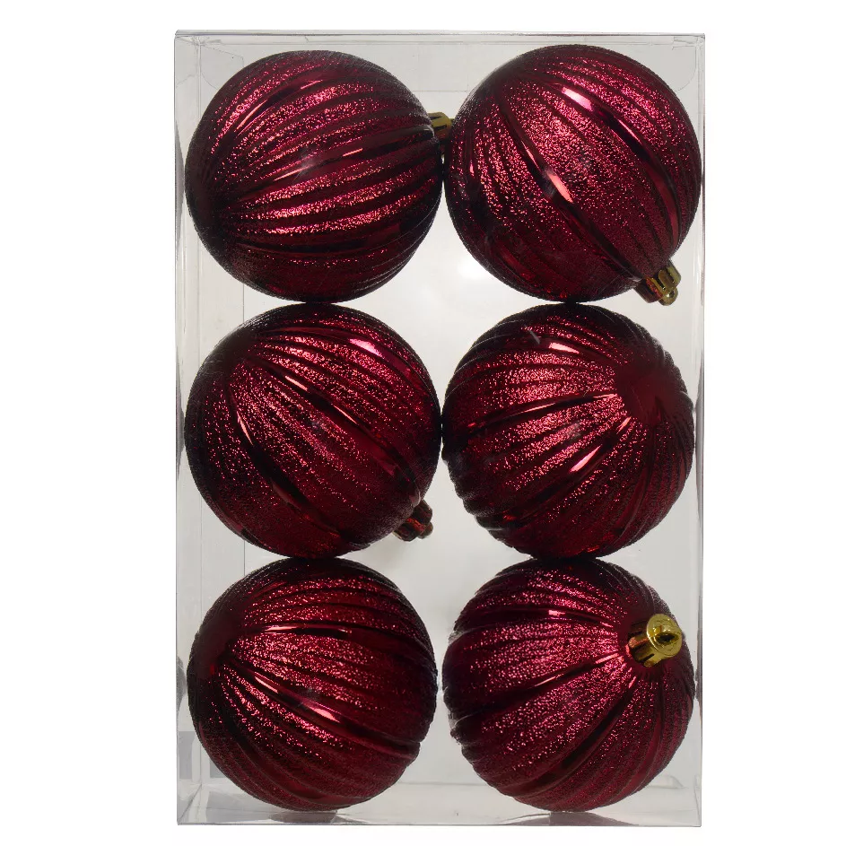 Set di 6 Palline di Natale (D80 mm) Glitter Bordeaux