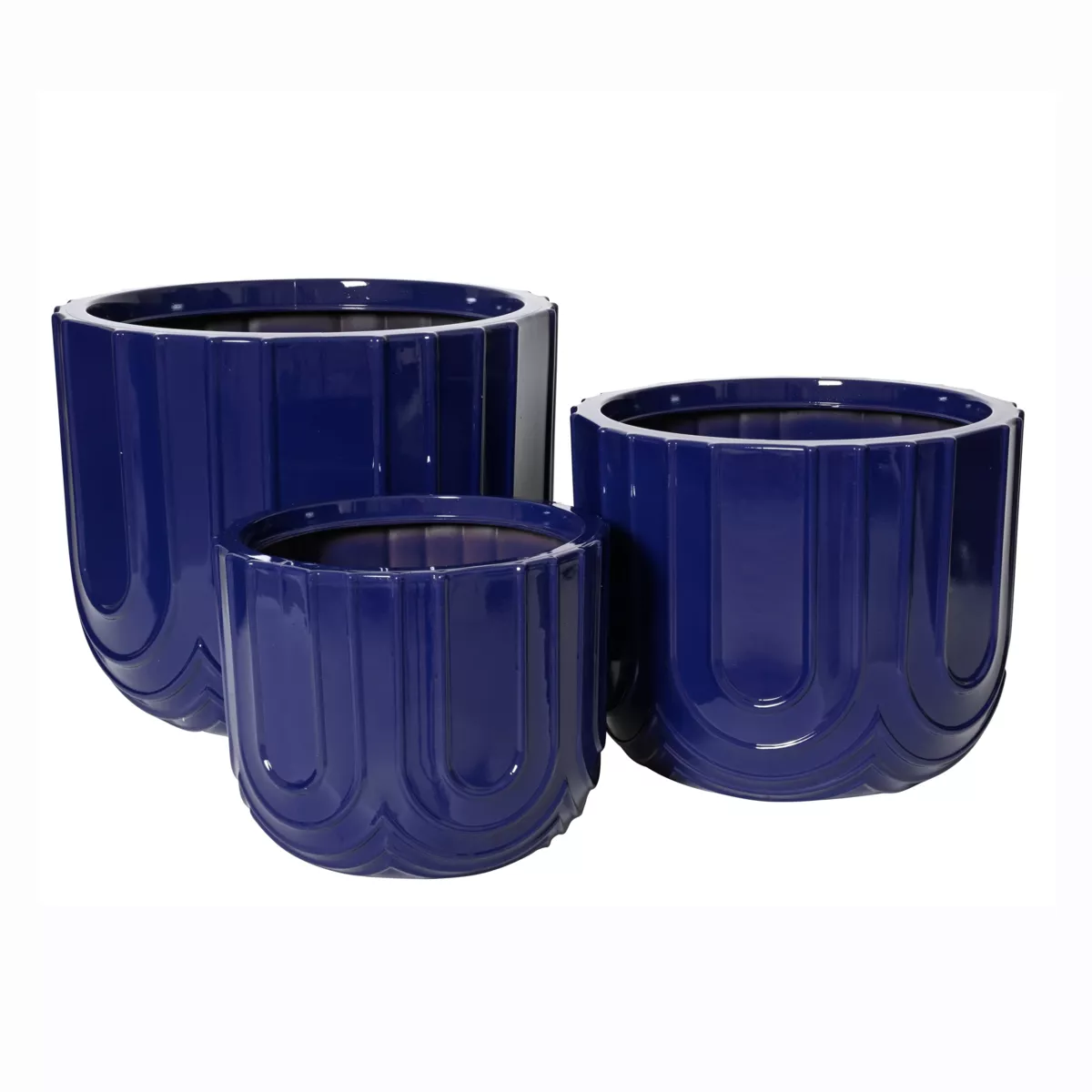 Set di 3 vasi da esterno rotondi (H36-30-24 cm) Milo Blu reale