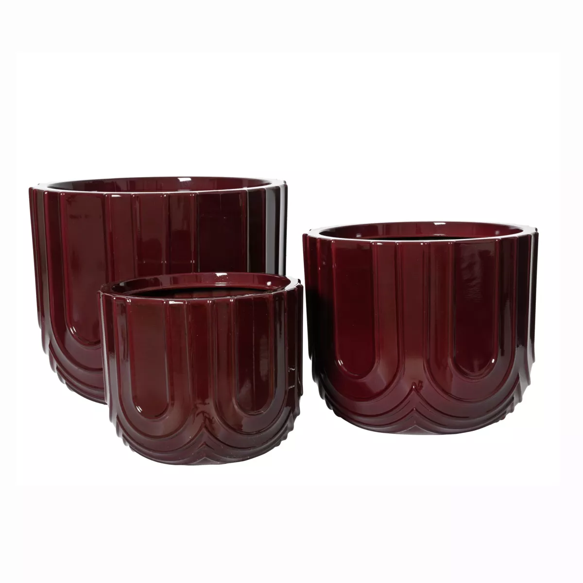 Set di 3 vasi da esterno rotondi (H36-30-24 cm) Milo Bordeaux