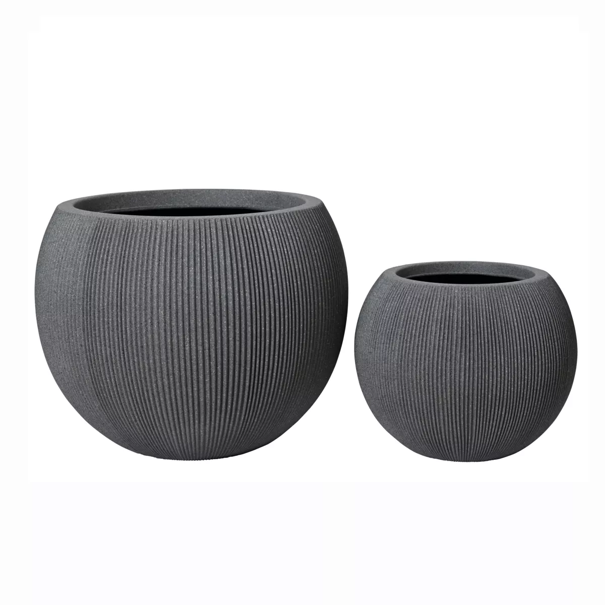 Set von 2 runden Außen-Blumentöpfen (H41-30 cm) Lennox mit Rillen in Anthrazitgrau