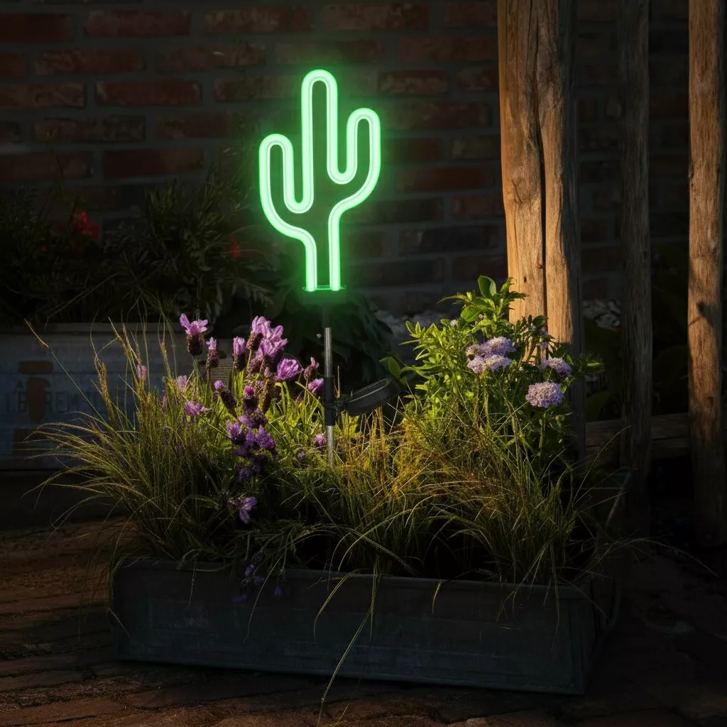 Decorazione luminosa Solare da infilare nel terreno (H73 cm) Cactus neon Verde