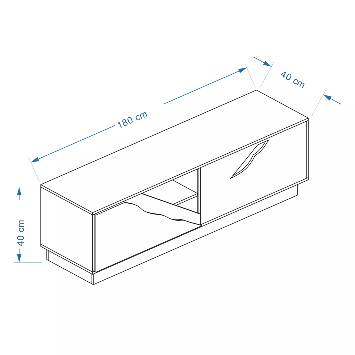 Meuble TV en bois design (L180 x 40 cm) Florida Blanc, noir et naturel 