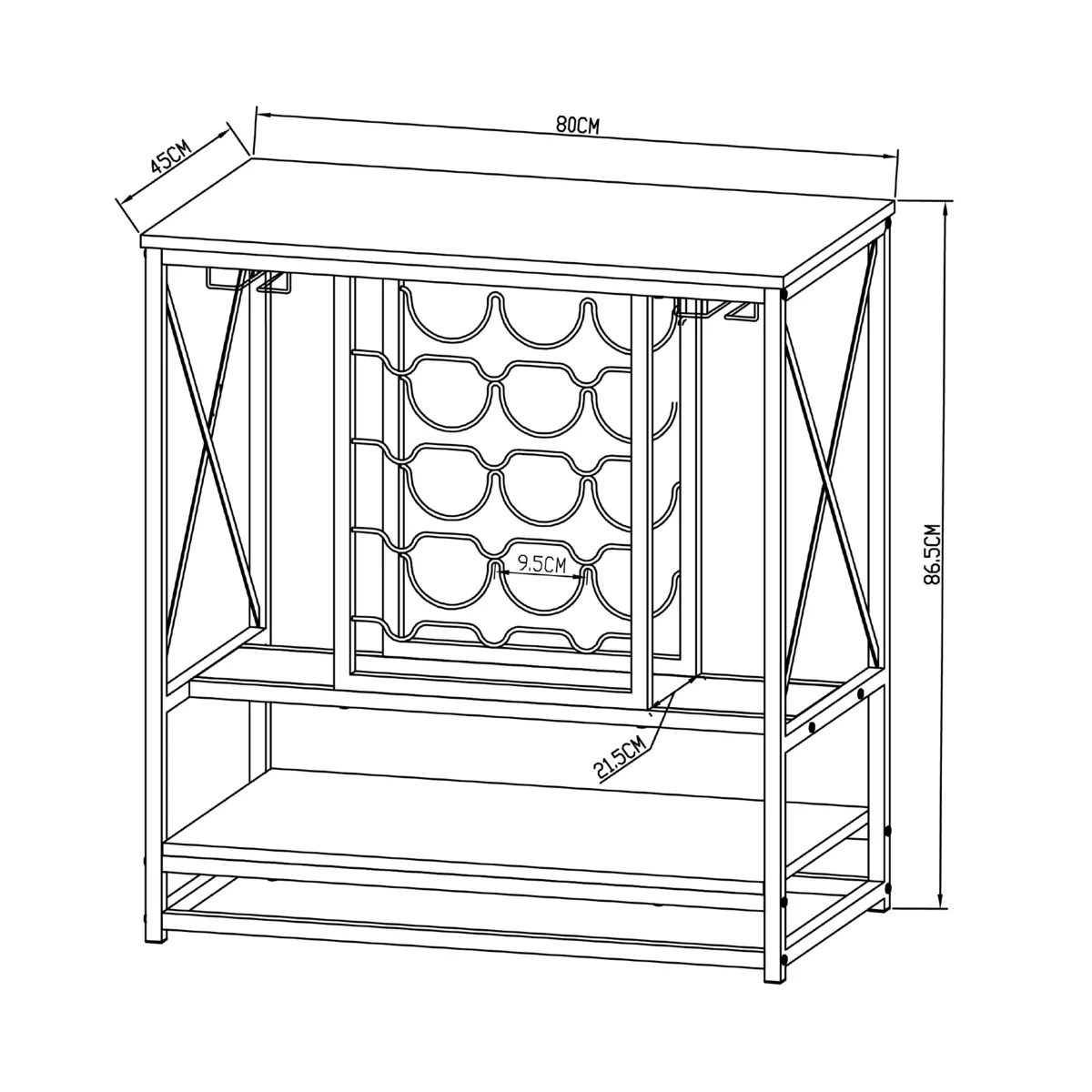 Mueble portabotellas industrial con 12 compartimentos y portavasos (H86 cm) Louis Marrón