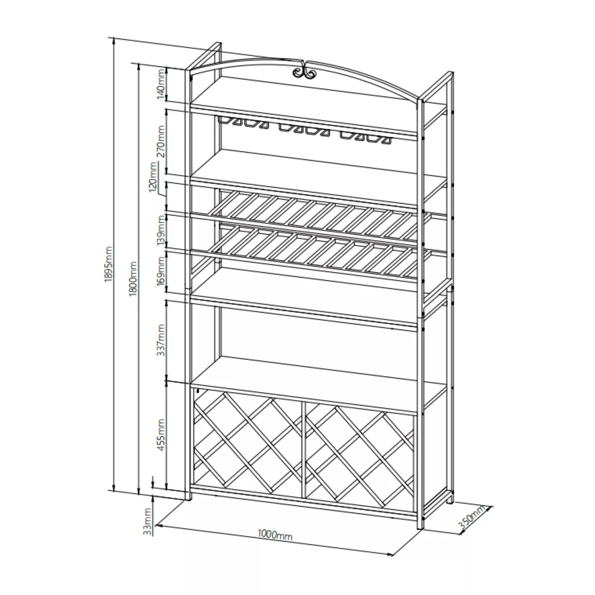 Mueble botellero industrial con 32 compartimentos y portavasos (H180 cm) Marceau Marrón