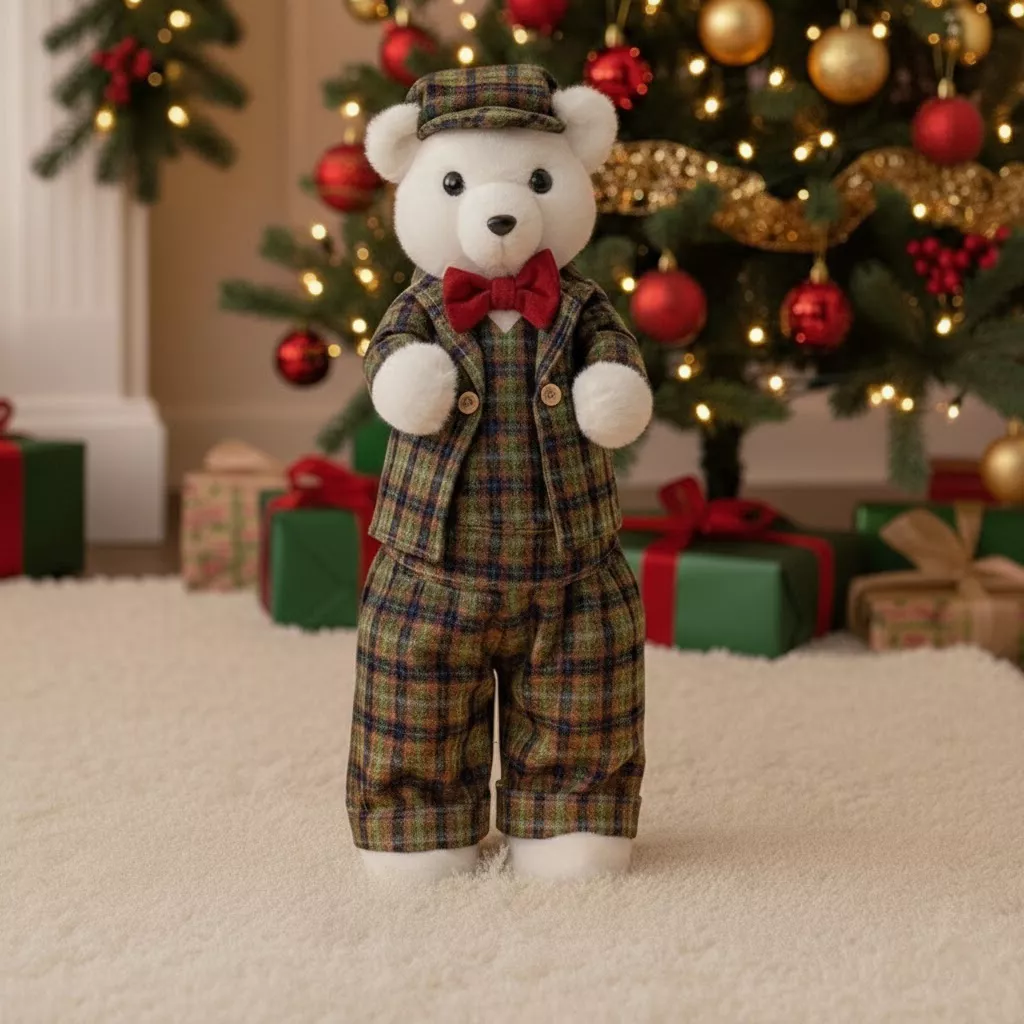 Orso di Natale (H52cm) Teddy a quadri tartan Verde