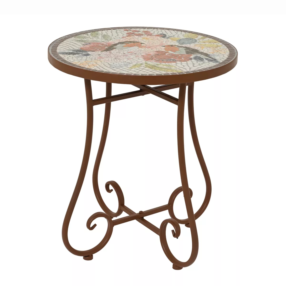 Tavolino d'appoggio rotondo in mosaico (H46 x D39 cm) Aberdeen Marrone