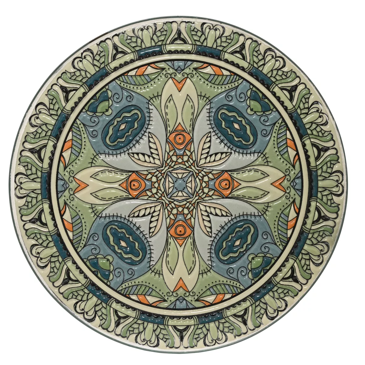 Tavolino rotondo in mosaico (H46 x D39 cm) Cancùn Verde salvia