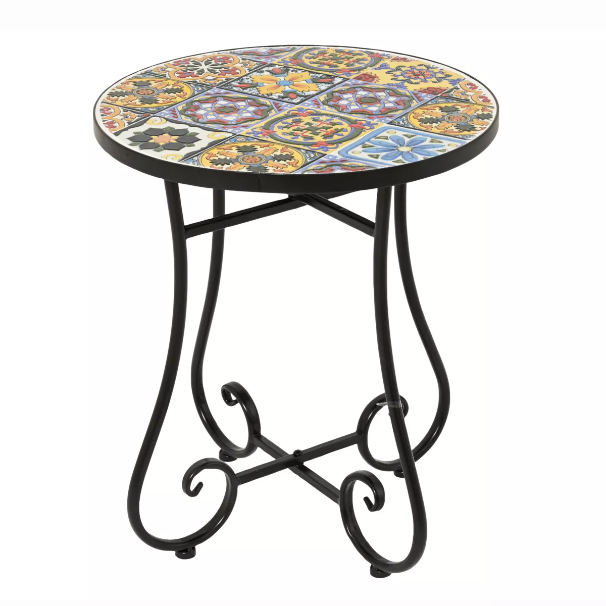Tavolino rotondo in mosaico (H46 x D39 cm) Braga Multicolore