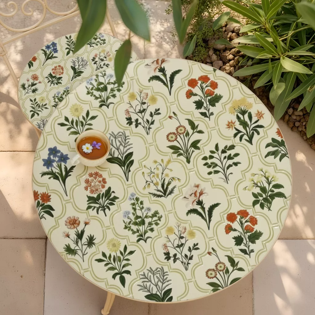 Tavolo bistro rotondo pieghevole in mosaico (D58 cm) Coimbra Crema