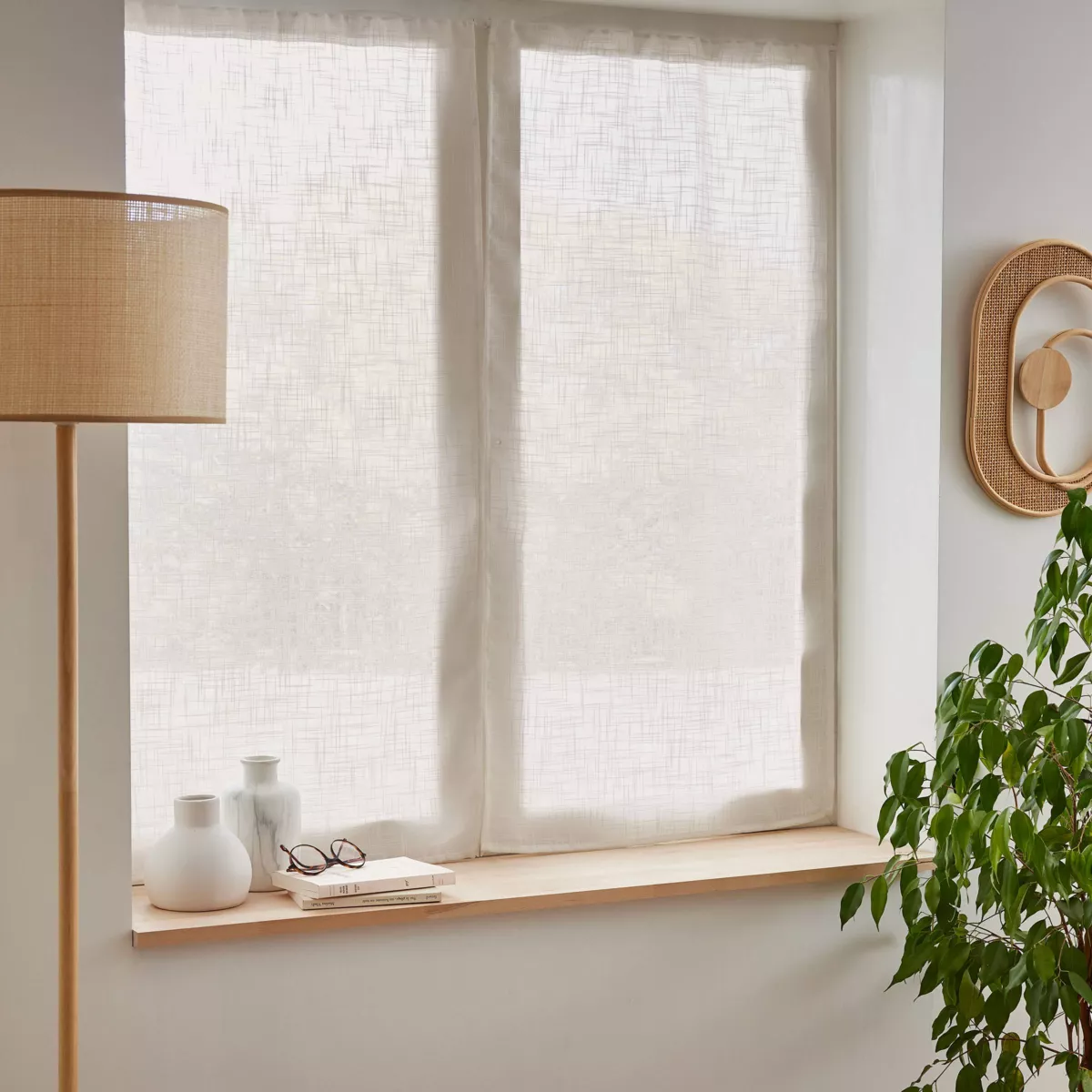 Paire de voilages passe-tringle effet lin (60 x 90 cm) Robin Beige