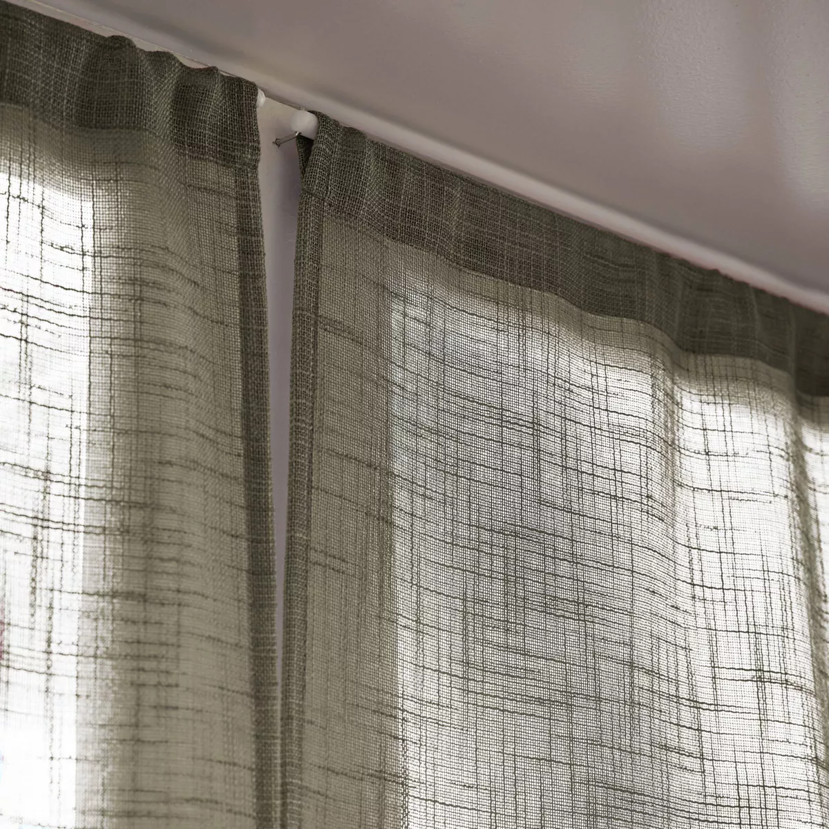 Paire de voilages passe-tringle effet lin (60 x 120 cm) Robin Vert Romarin