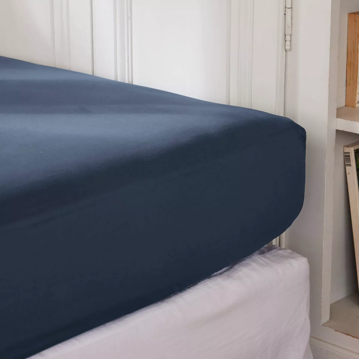 Drap housse percale de coton (180 x 200 cm) Cali Bleu marine