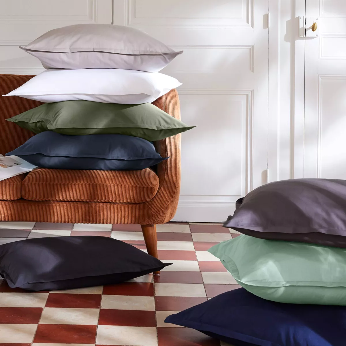 Drap housse percale de coton (180 x 200 cm) Cali Bleu marine