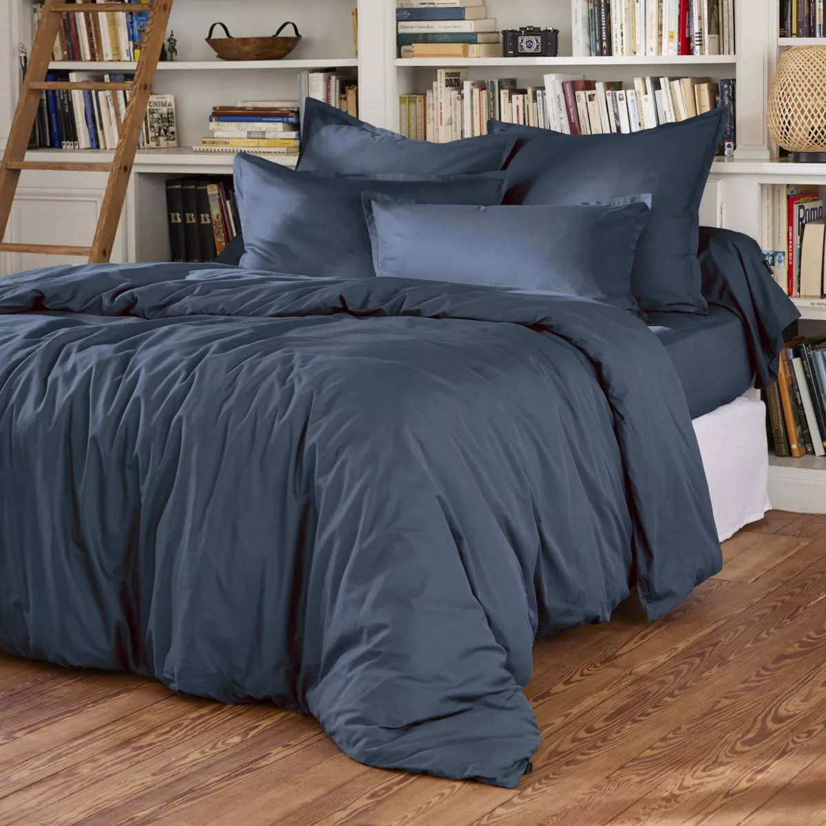 Drap housse percale de coton (180 x 200 cm) Cali Bleu marine