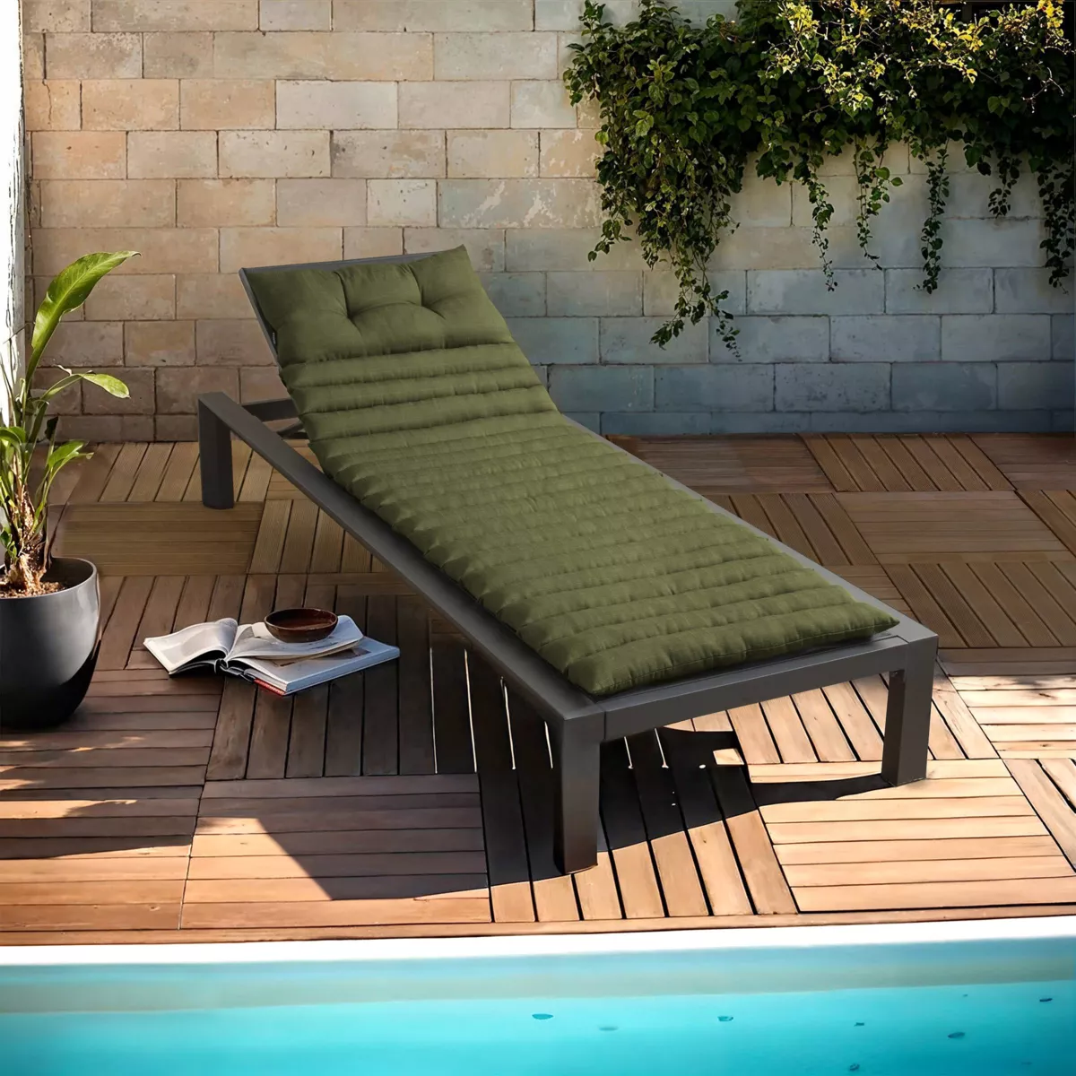 Cojín de tumbona enrollable (180 x 60 cm) Sunset Verde kaki