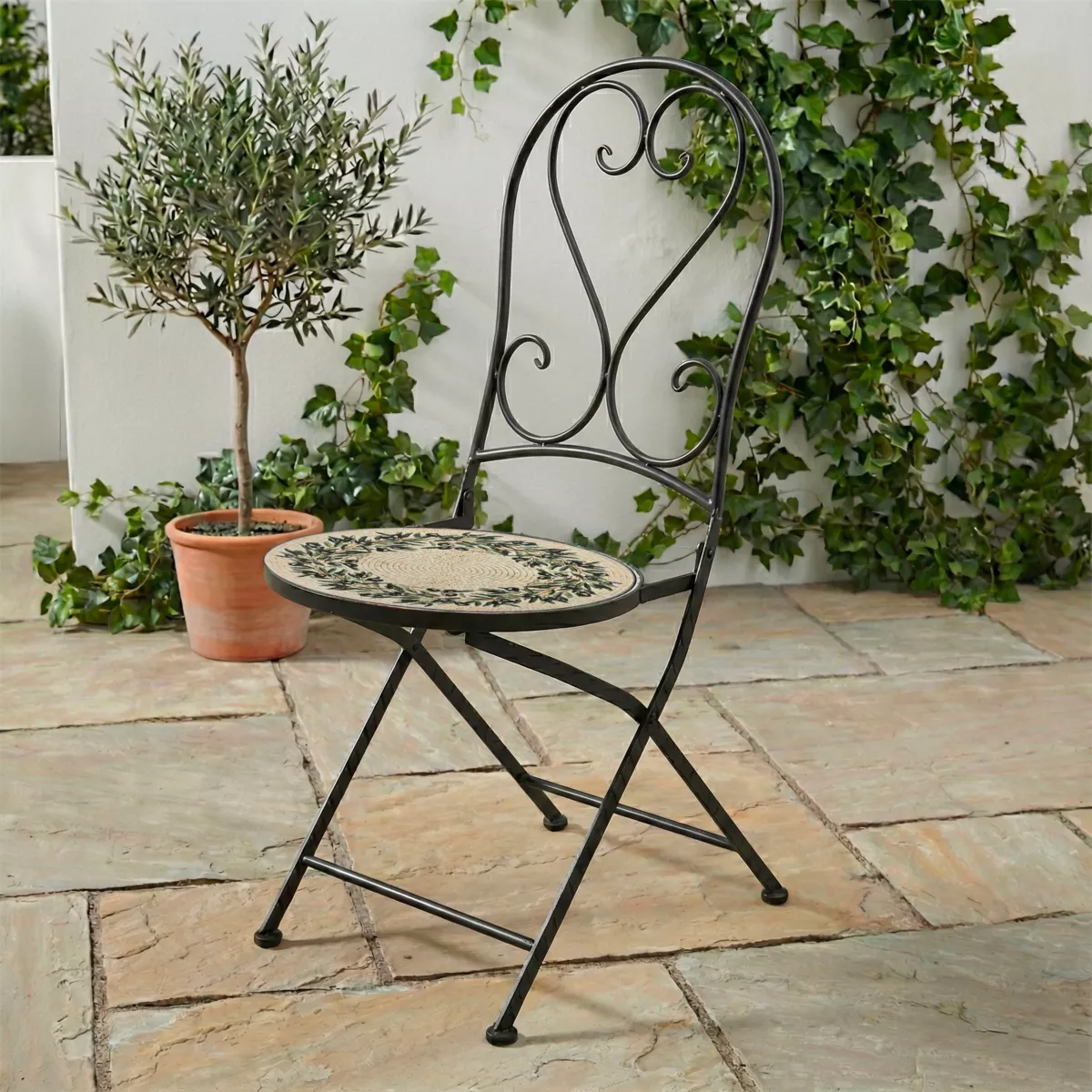 Sedia bistro pieghevole in mosaico Atene Beige