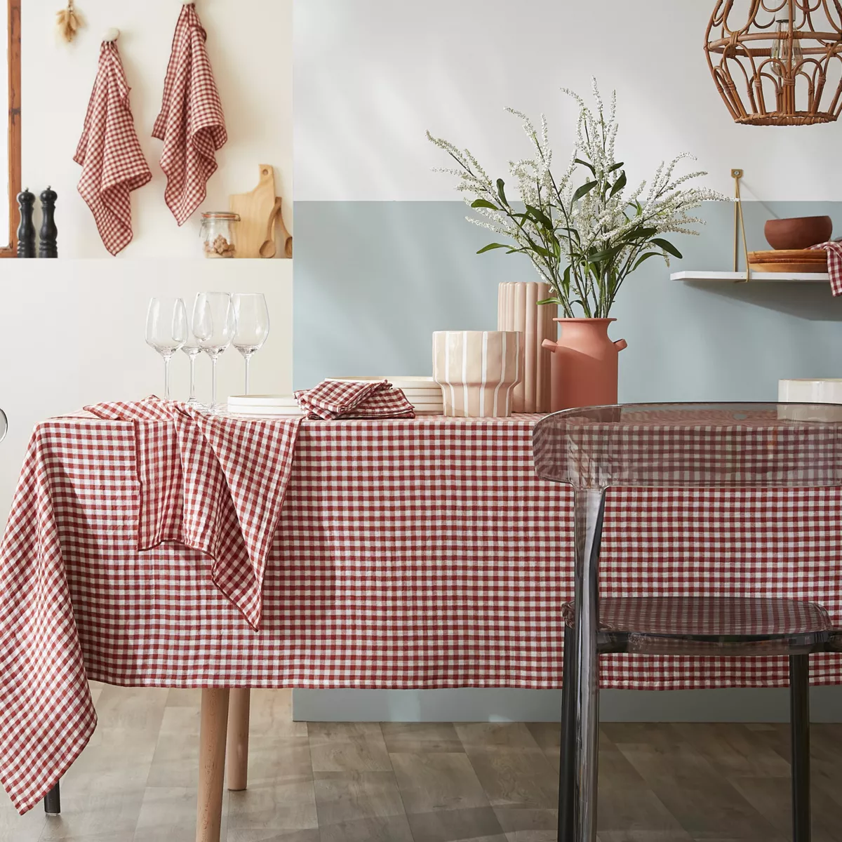 Nappe rectangulaire gaze de coton (150 x 350 cm) Vickie Terracotta 