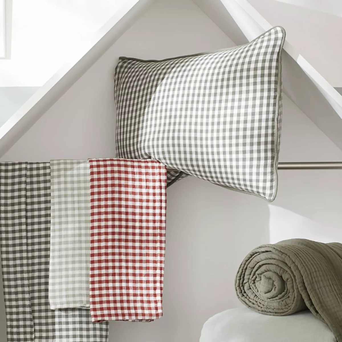 Rechthoekige kussensloop van katoenen gaas (50 x 80 cm) Gaïa Vichy Rozemarijn Groen