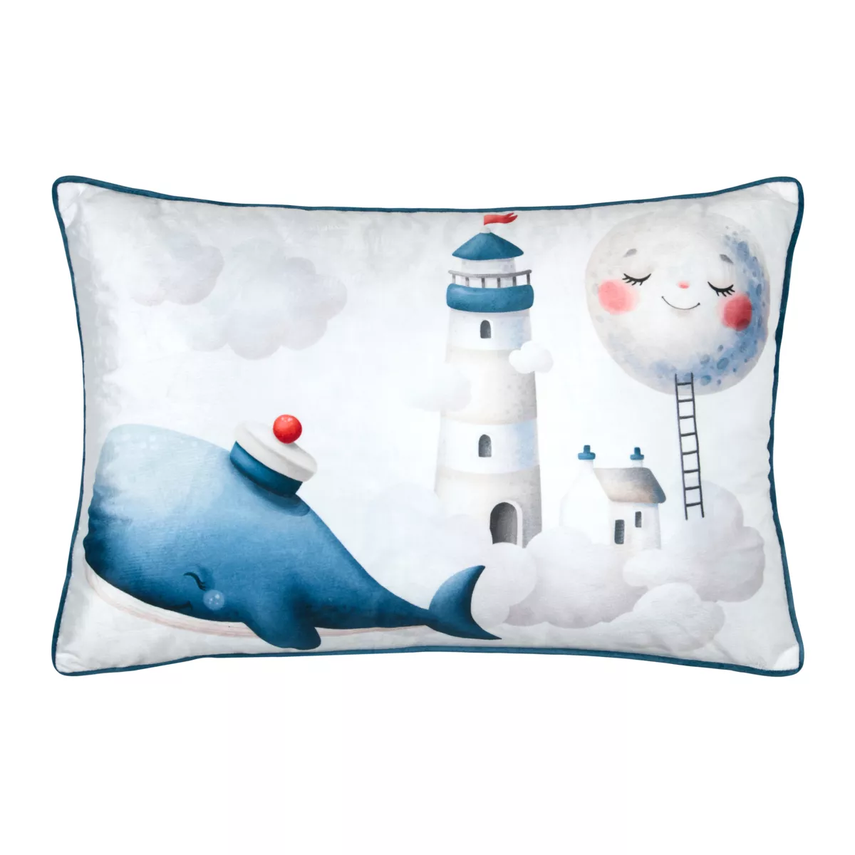 Cuscino rettangolare per bambini in velluto (40 x 60 cm) Moby Blu