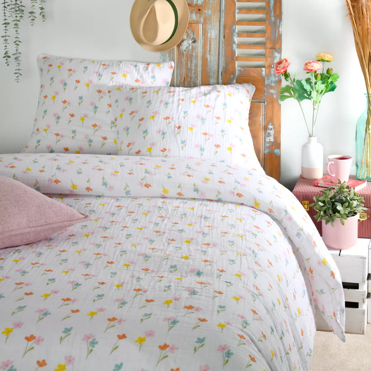 Copripiumino e due federe in doppio cotone a trama (260 x 240 cm) Heloise Multicolore