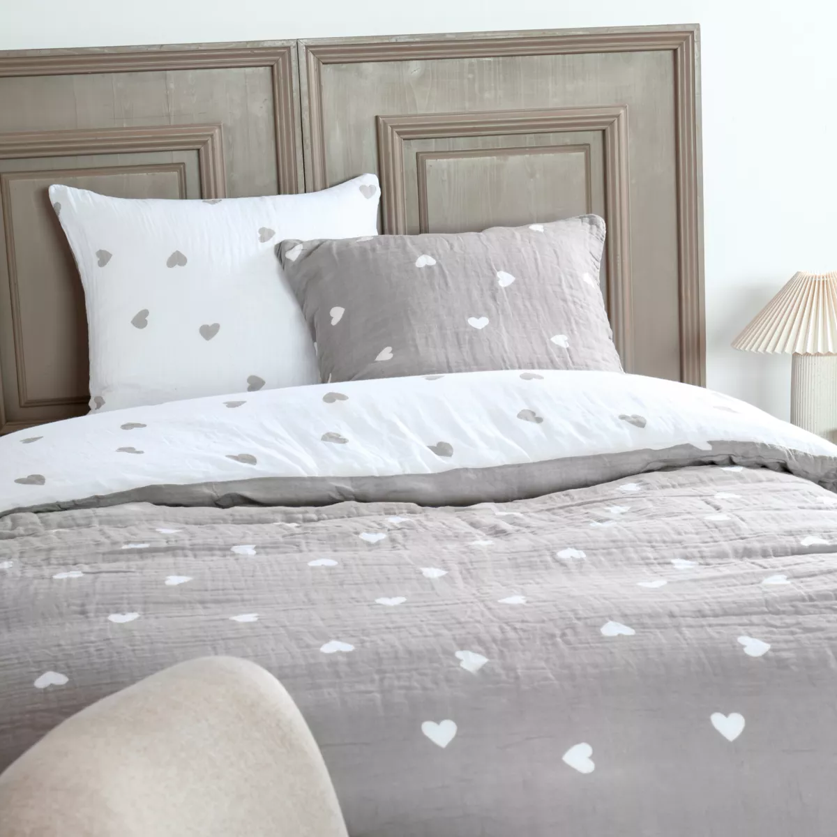 Copripiumino e due federe in doppio cotone (240 x 220 cm) Charmy Tortora