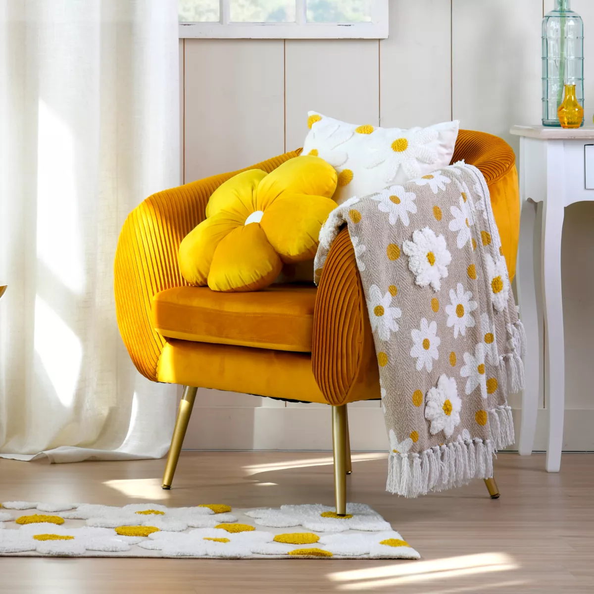 Cuscino fiore rotondo (40 cm) Camille Giallo