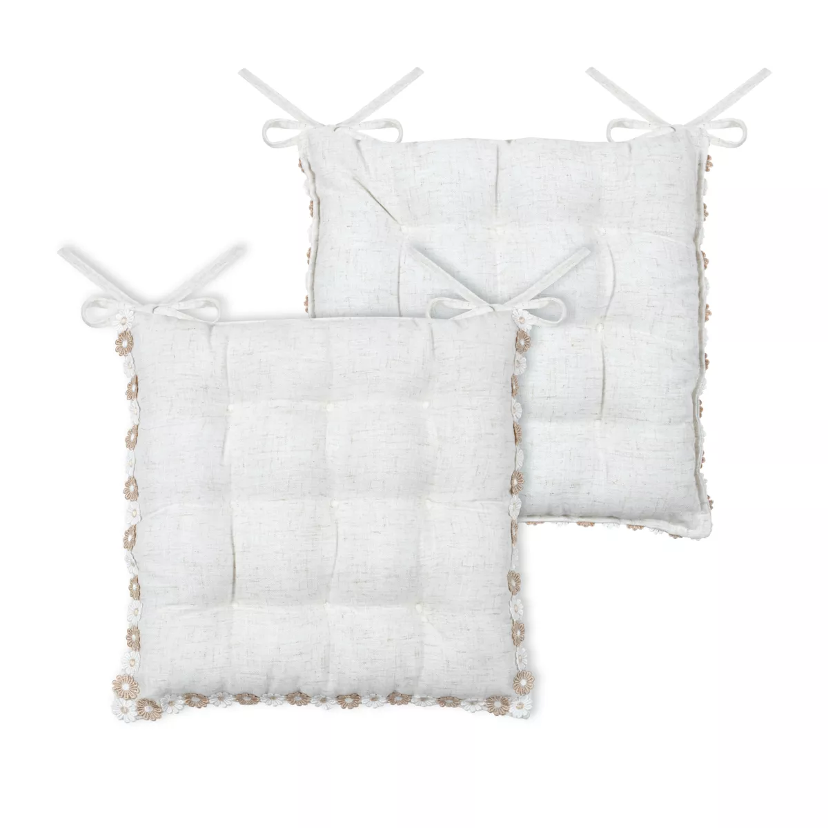 Cuscino per sedia quadrato in cotone (38 x 38 cm) Camille Ecru