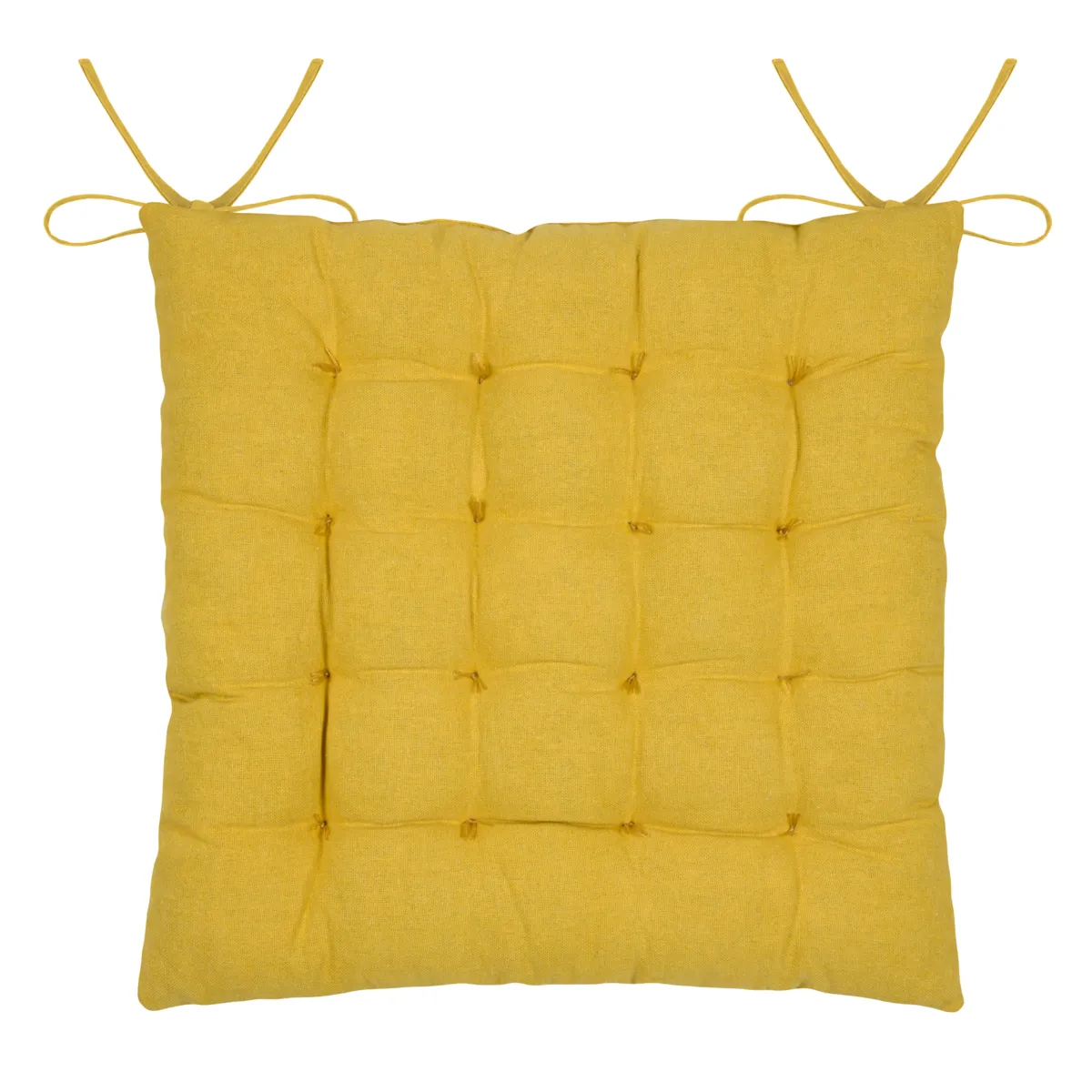 Coussin de chaise carré coton (38 x 38 cm) Camille Jaune moutarde