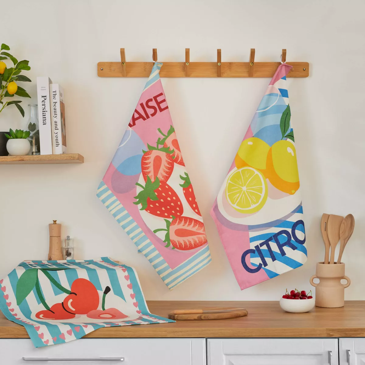 Set di 3 strofinacci in cotone (50 x 70 cm) Tuttifrutti Multicolore