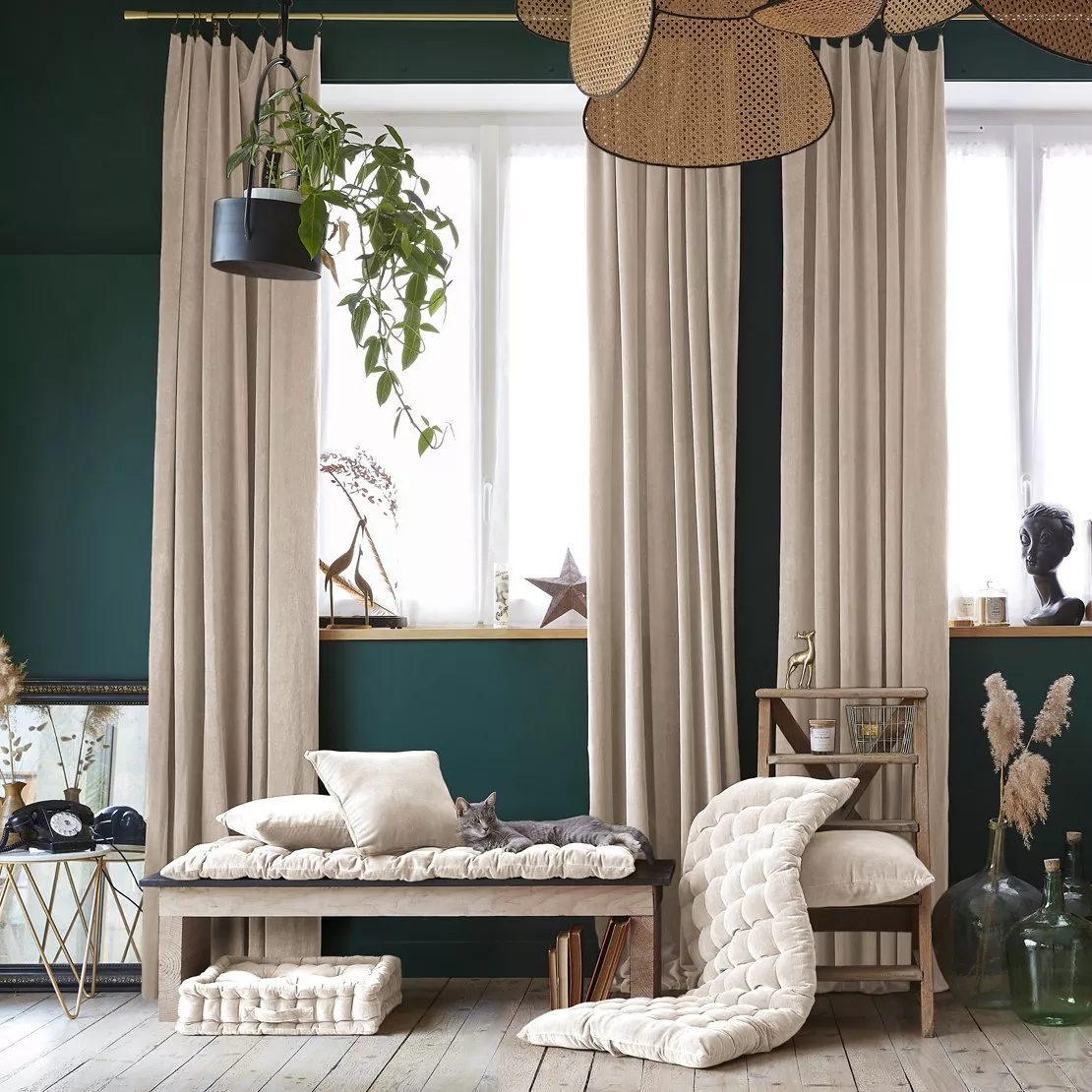 Coussin rectangulaire velours de coton (40 x 60 cm) Victor Beige pampa