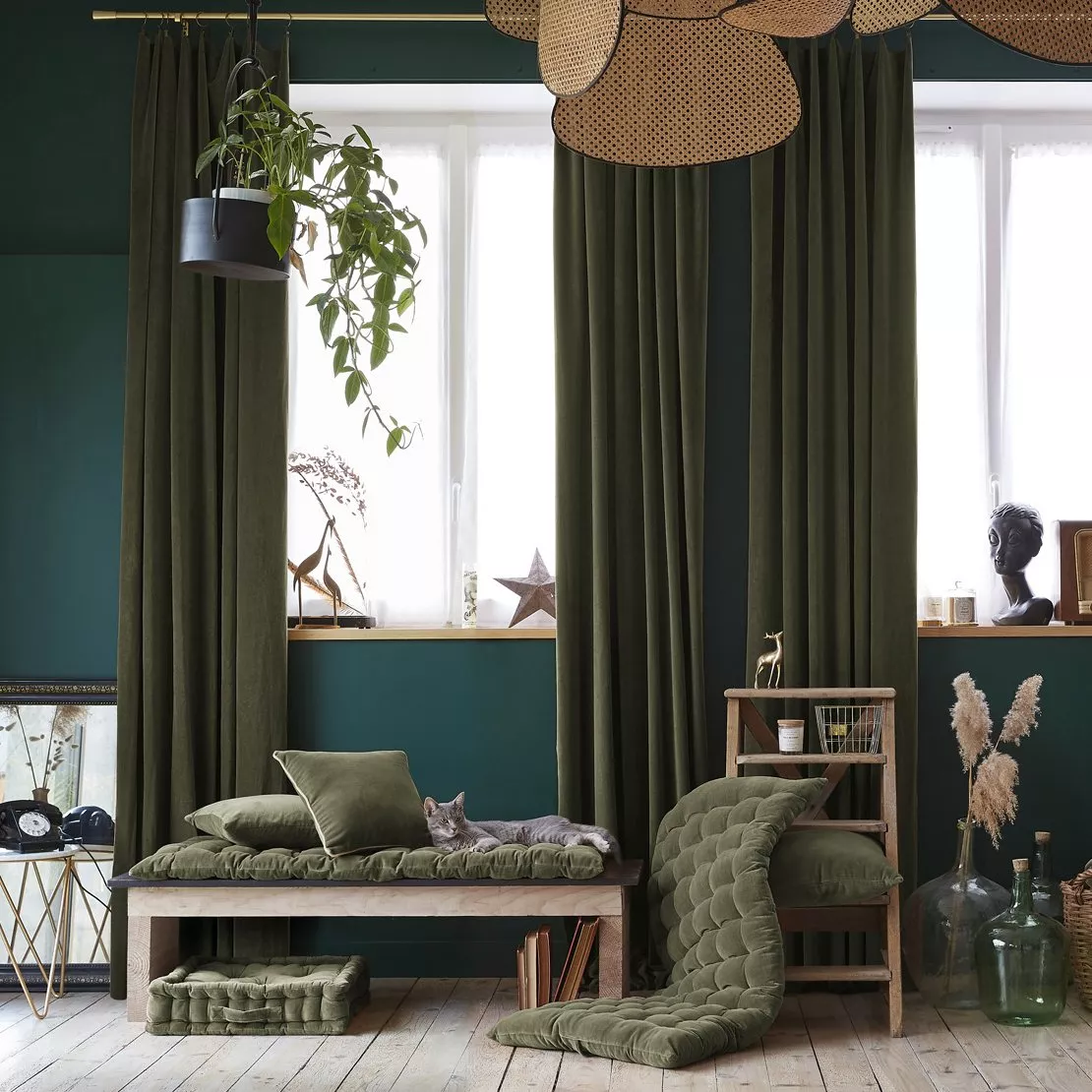 Coussin rectangulaire velours de coton (40 x 60 cm) Victor Vert thym