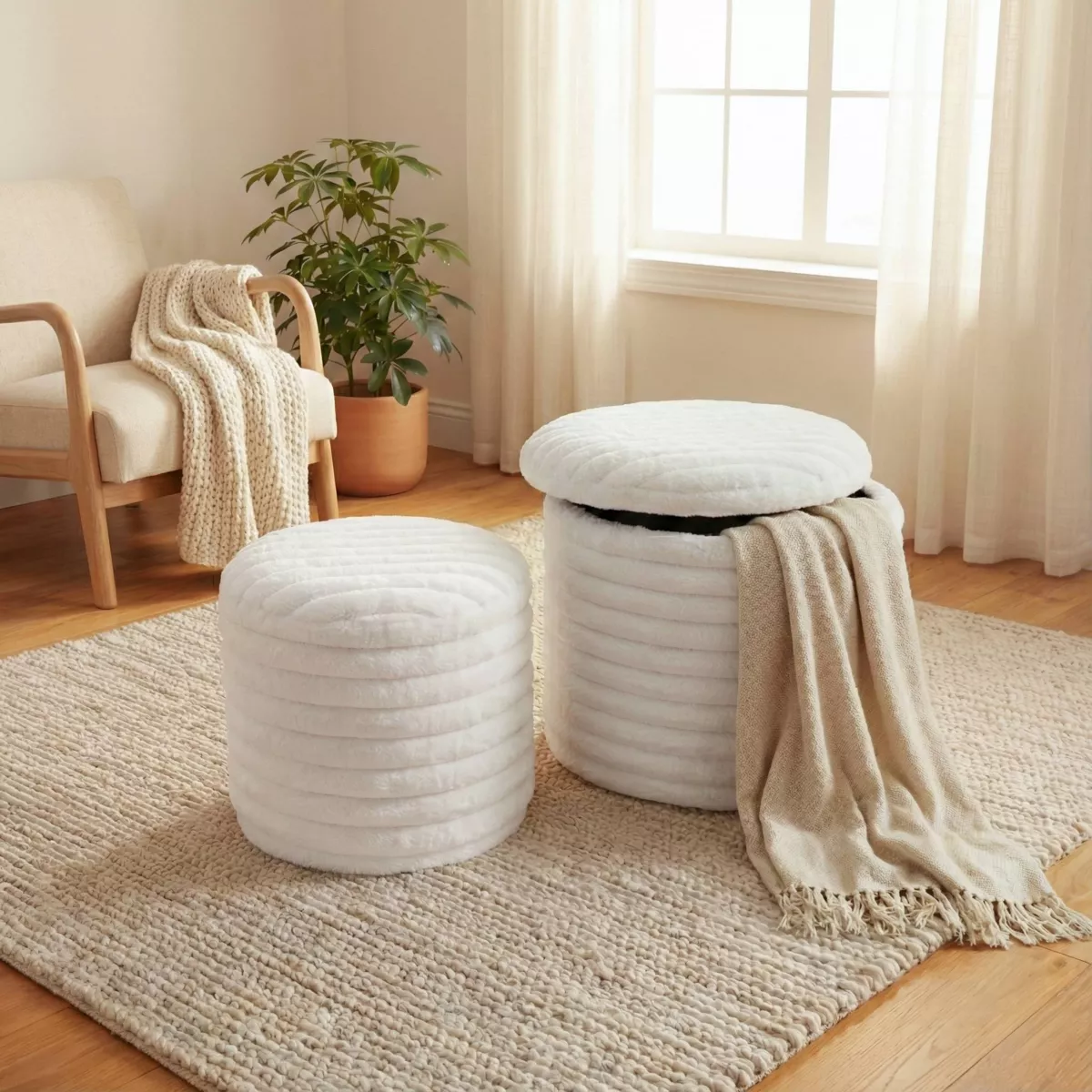 Set di 2 pouf (H 32 e 42 cm) Velmo Beige
