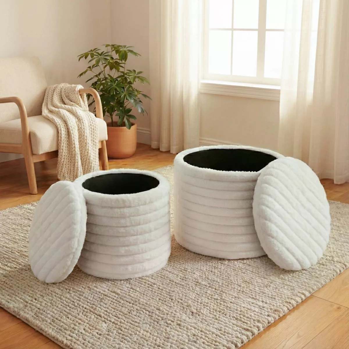 Conjunto de 2 pufs (Altura 32 y 42 cm) Velmo Beige