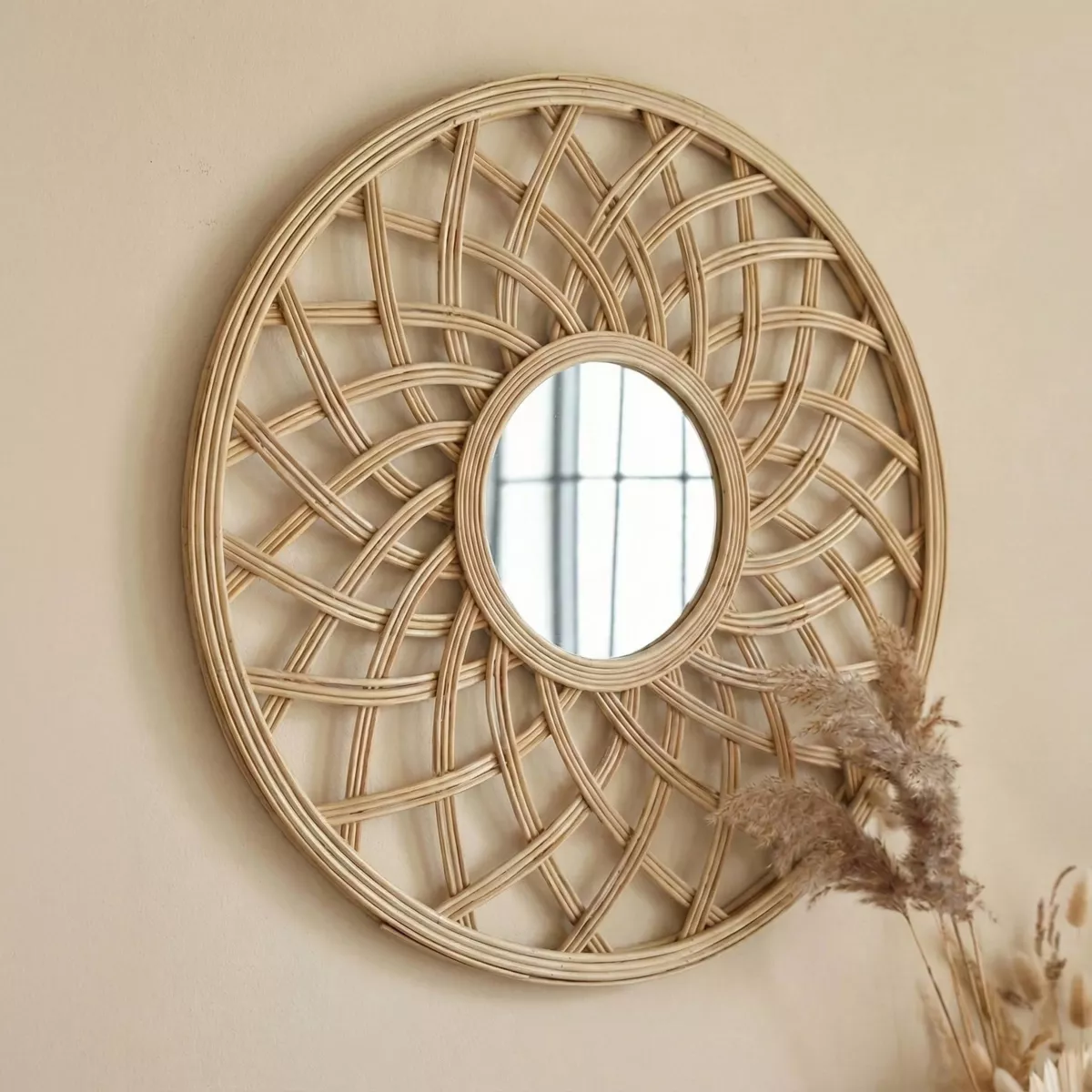 Specchio da parete in bambù (D44.5 cm) Orenna Beige