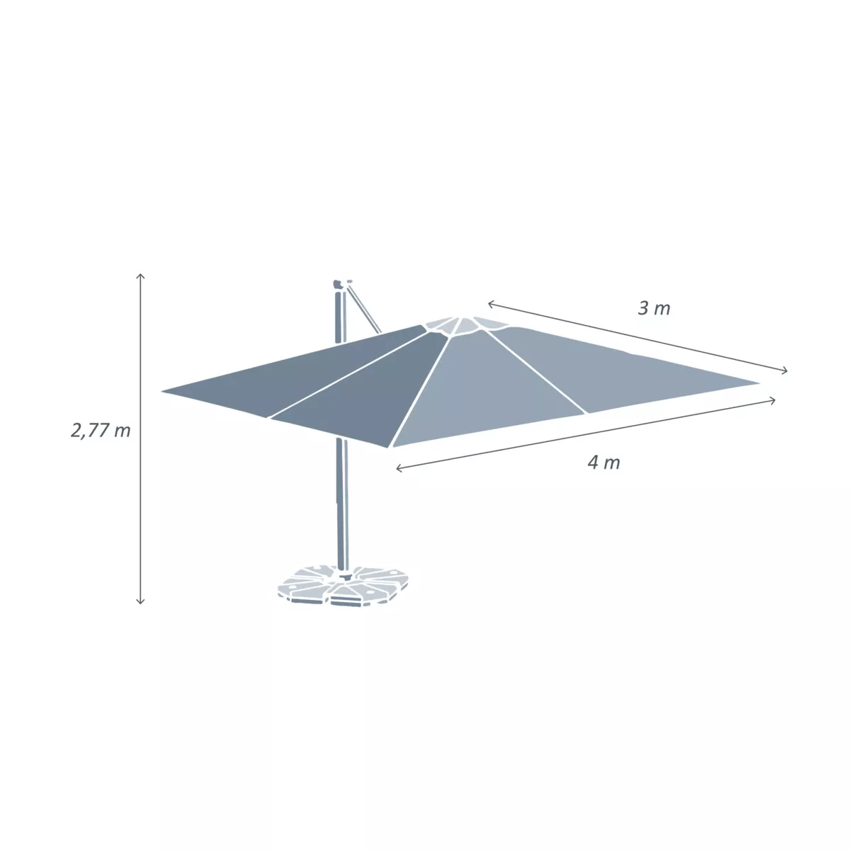 Parasol déporté rectangulaire aluminium (4 x 3 m) Yucatan Blanc et taupe