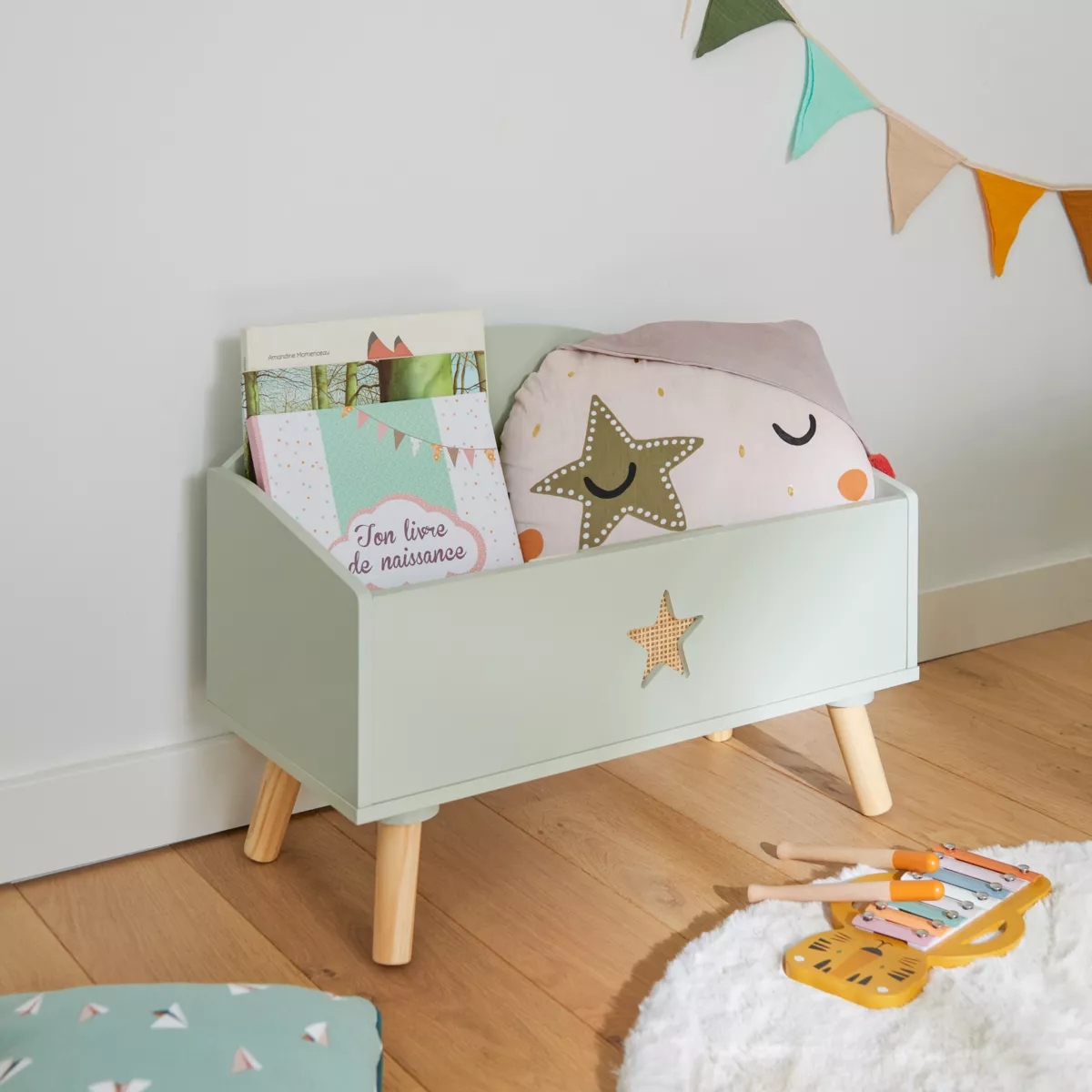 Spielzeugkiste Kinderzimmer Holz (H44 cm) Stars Vert