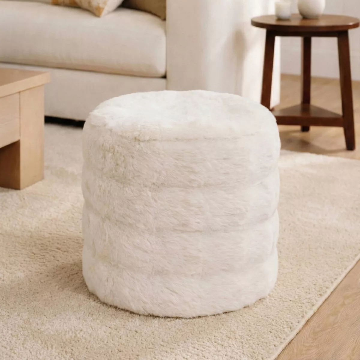 Pouf in pelliccia sintetica (H40 cm) Ovelo Beige