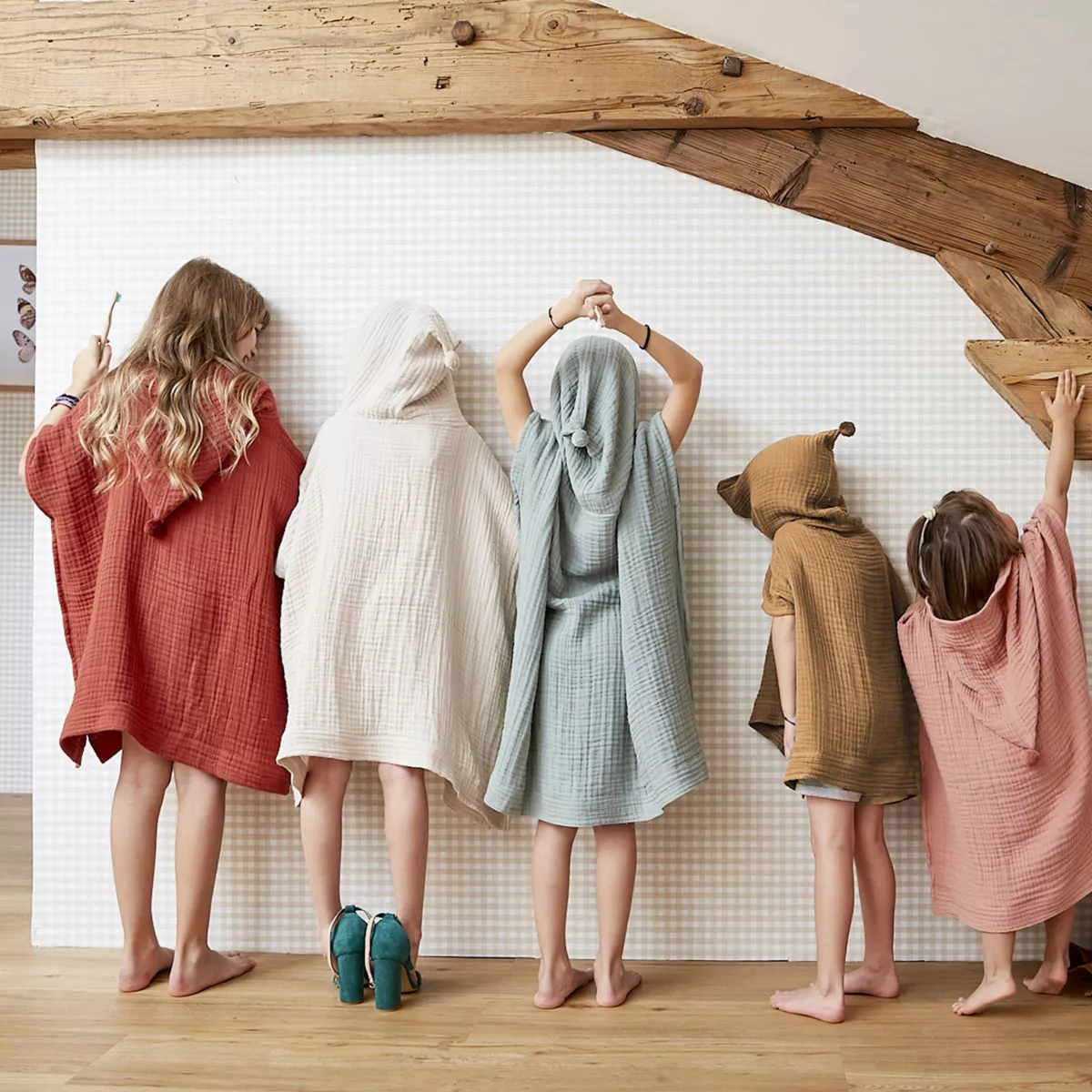 Kinderponcho Baumwoll-Gaze 2/5 Jahre Gaïa Camel