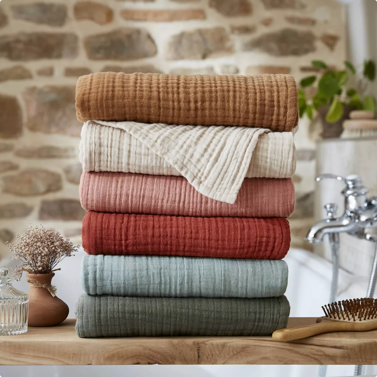 Badhanddoek katoengaas (90 x 150 cm) Gaïa Camel