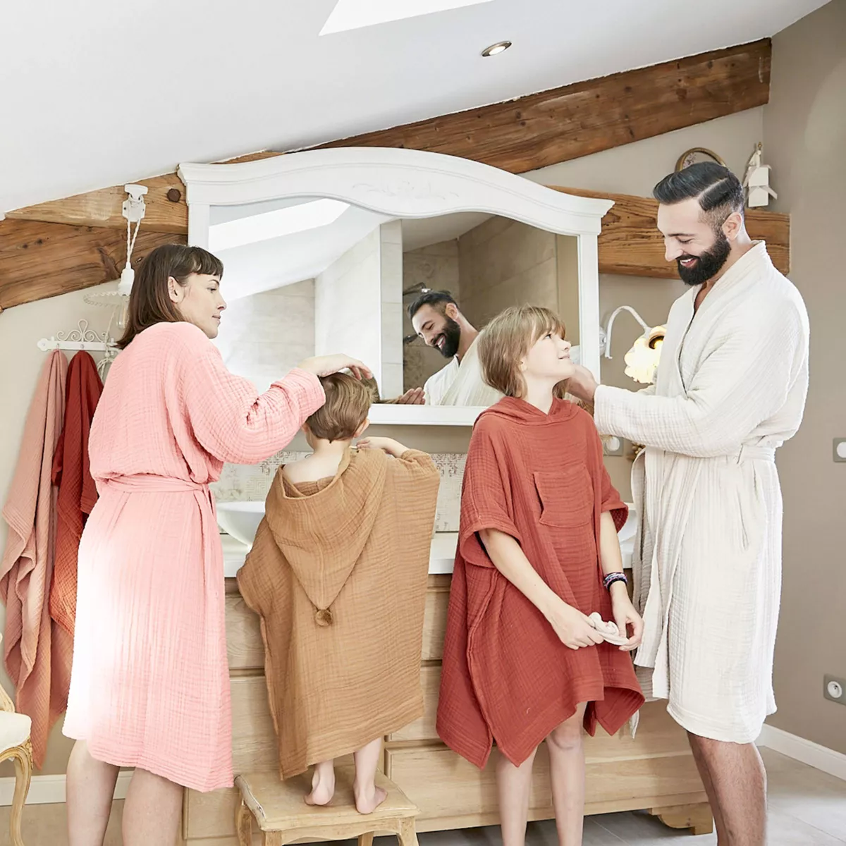 Bata de baño en gasa de algodón L/XL Gaïa Rosa durazno