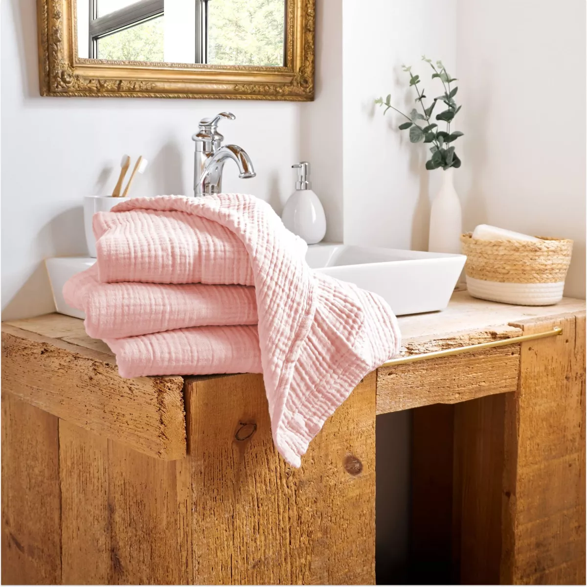 Badhanddoek katoengaas (90 x 150 cm) Gaïa Perzik roze