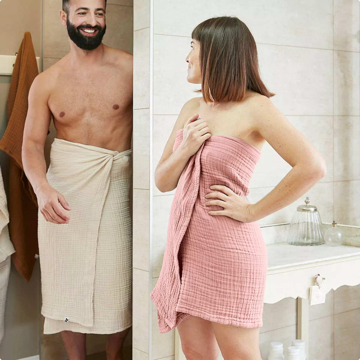 Badhanddoek katoengaas (70 x 130 cm) Gaïa Perzik roze