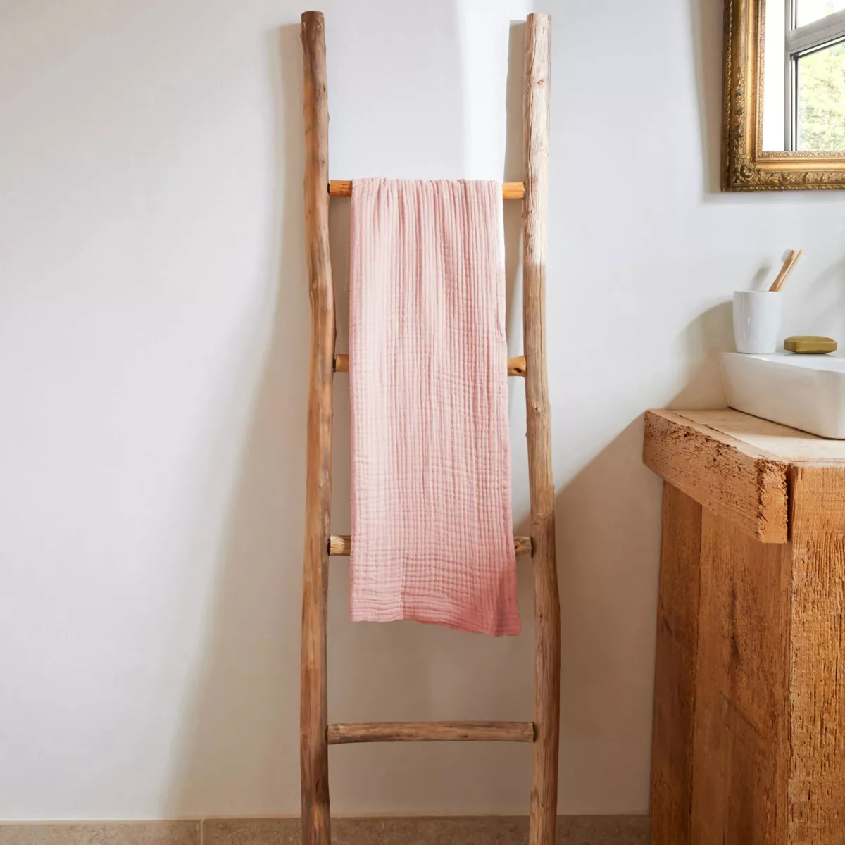 Badhanddoek katoengaas (50 x 90 cm) Gaïa Perzik roze